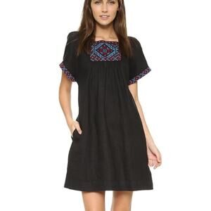 Madewell Embroidered Wanderer Mini Dress Size XXS Linen Boho Festival Colorful